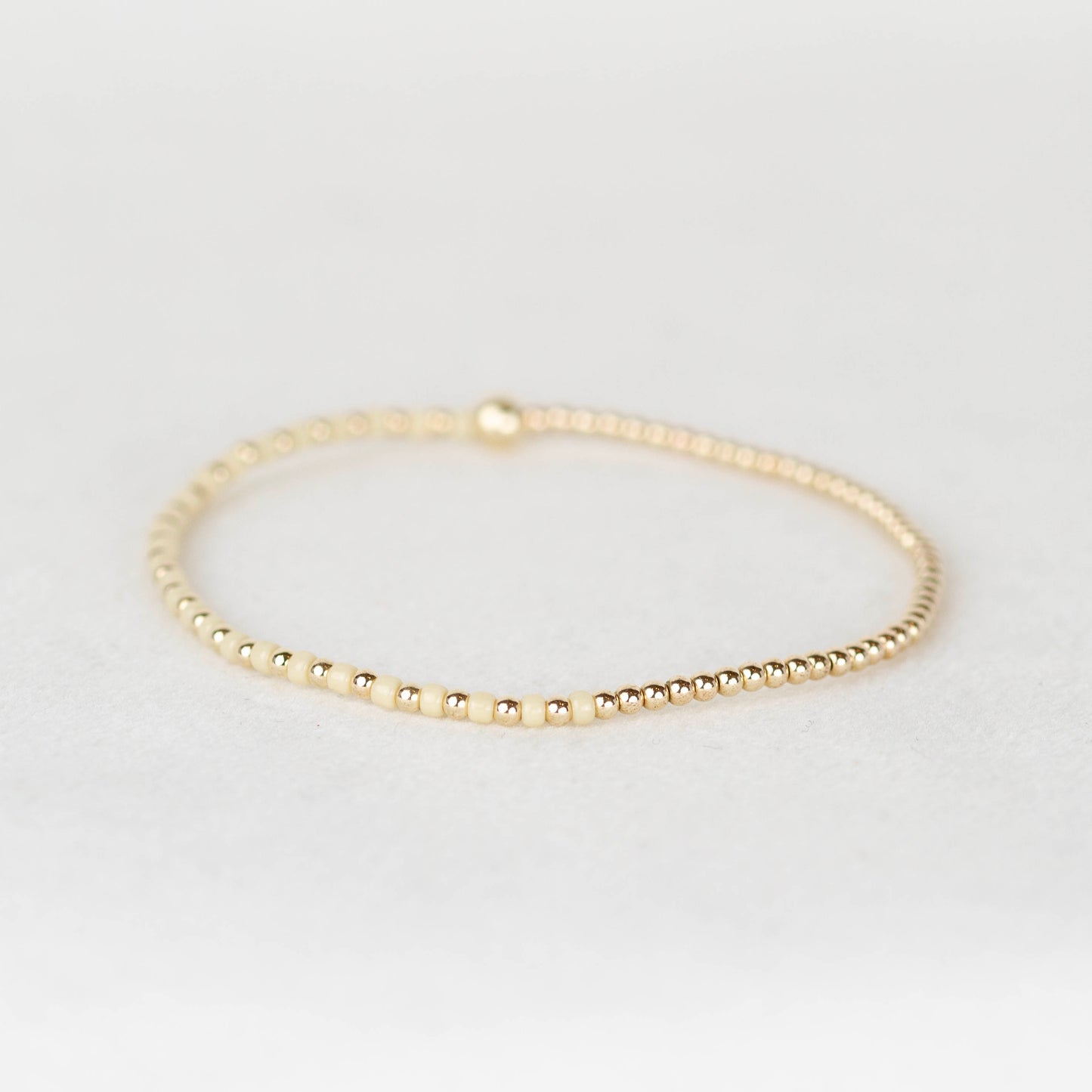 Cream vanilla Luna half seed bead half 14k gold filled or sterling silver beaded stretch bracelet 