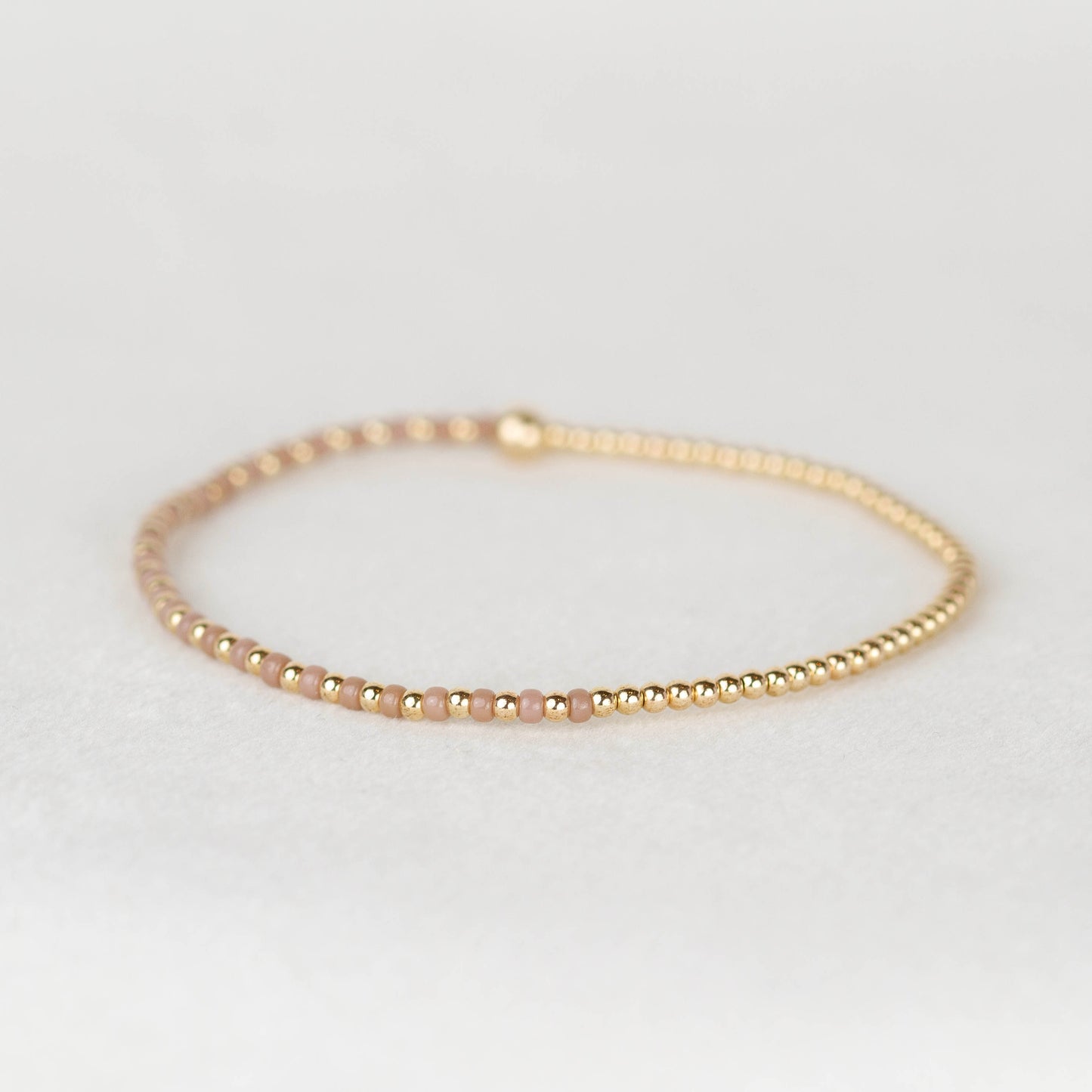 Mauve dust nude Luna half seed bead half 14k gold filled or sterling silver beaded stretch bracelet 