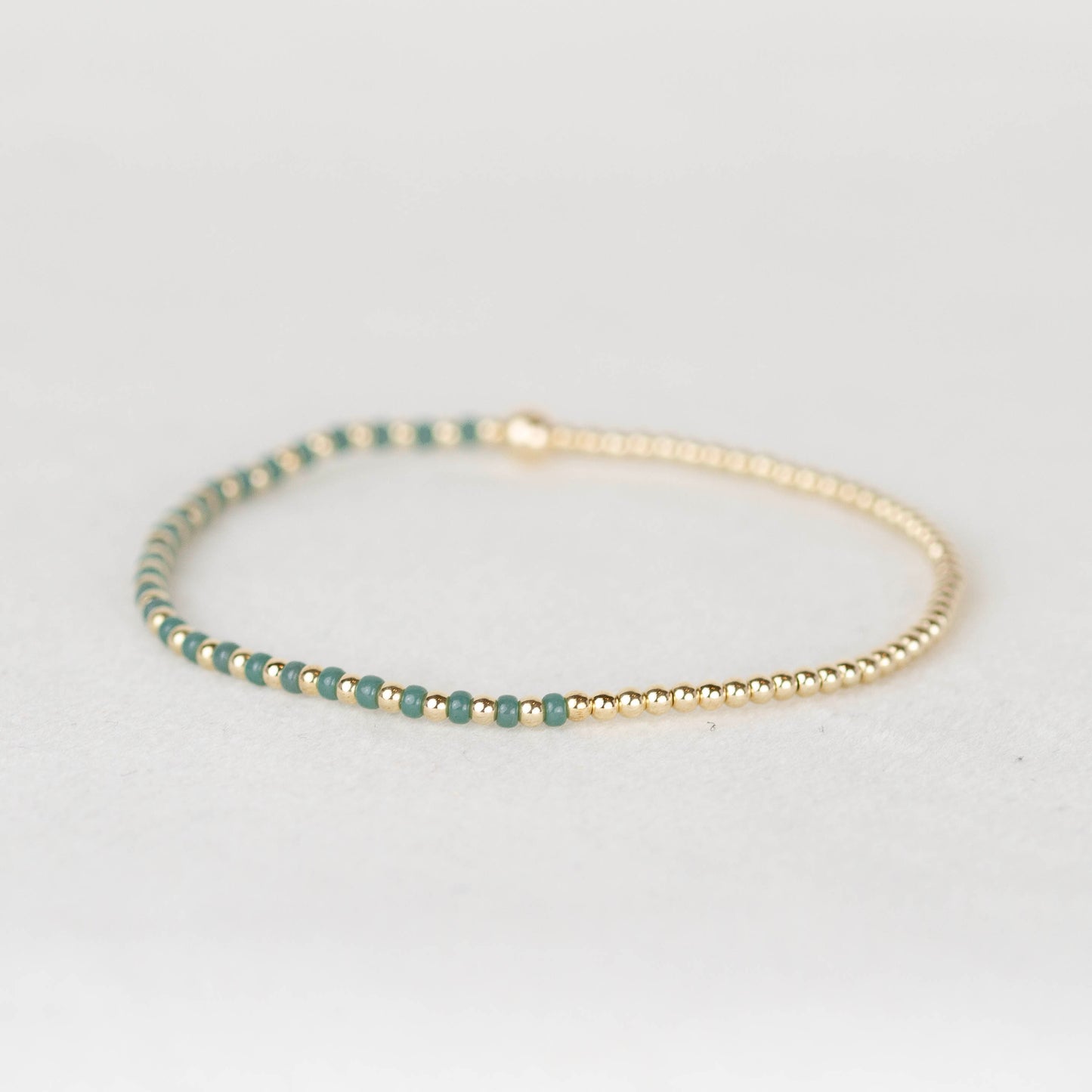 Muted sage green Luna half seed bead half 14k gold filled or sterling silver beaded stretch bracelet 
