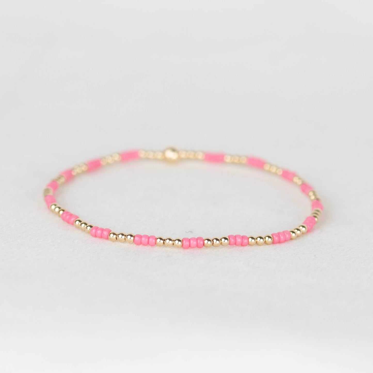 Bubblegum pink Madi seed beads and 14k gold filled or sterling silver beaded stretch bracelet