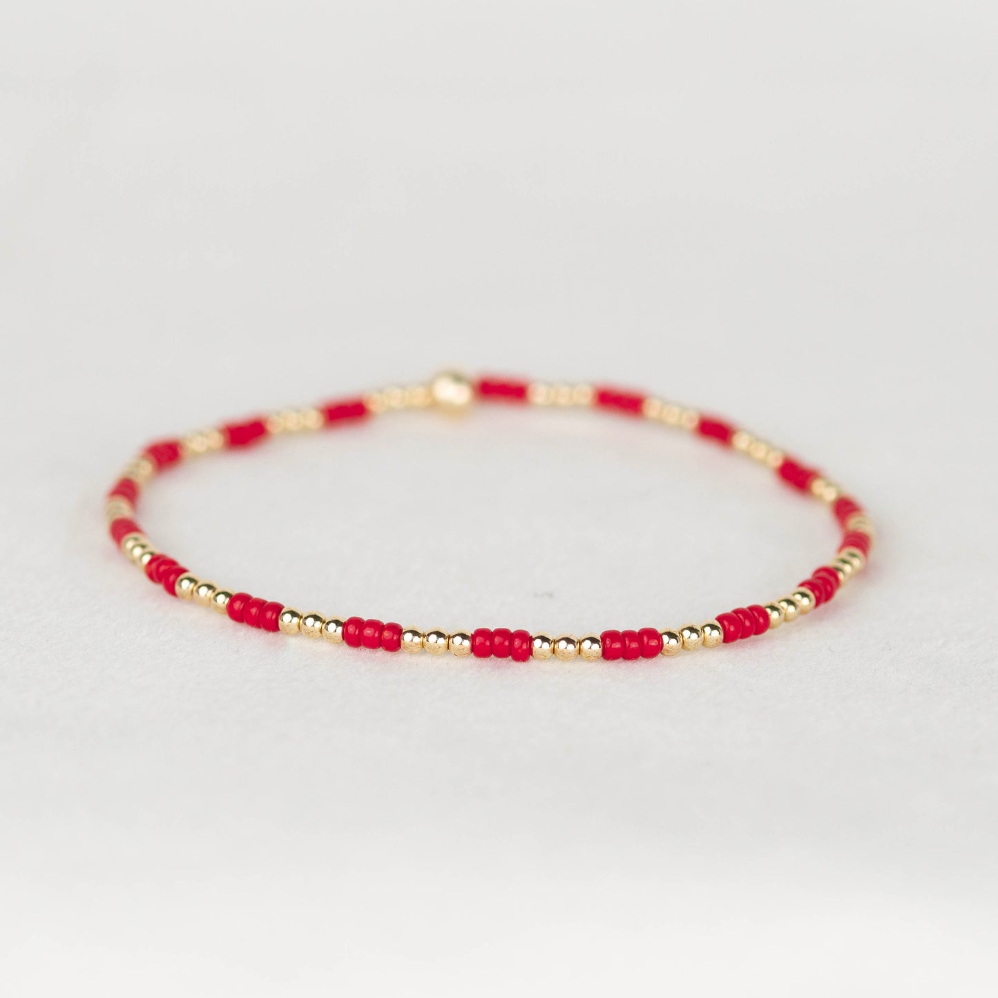 Red Madi seed bead bracelet with 14k gold filled or sterling silver beaded stretch bracelet