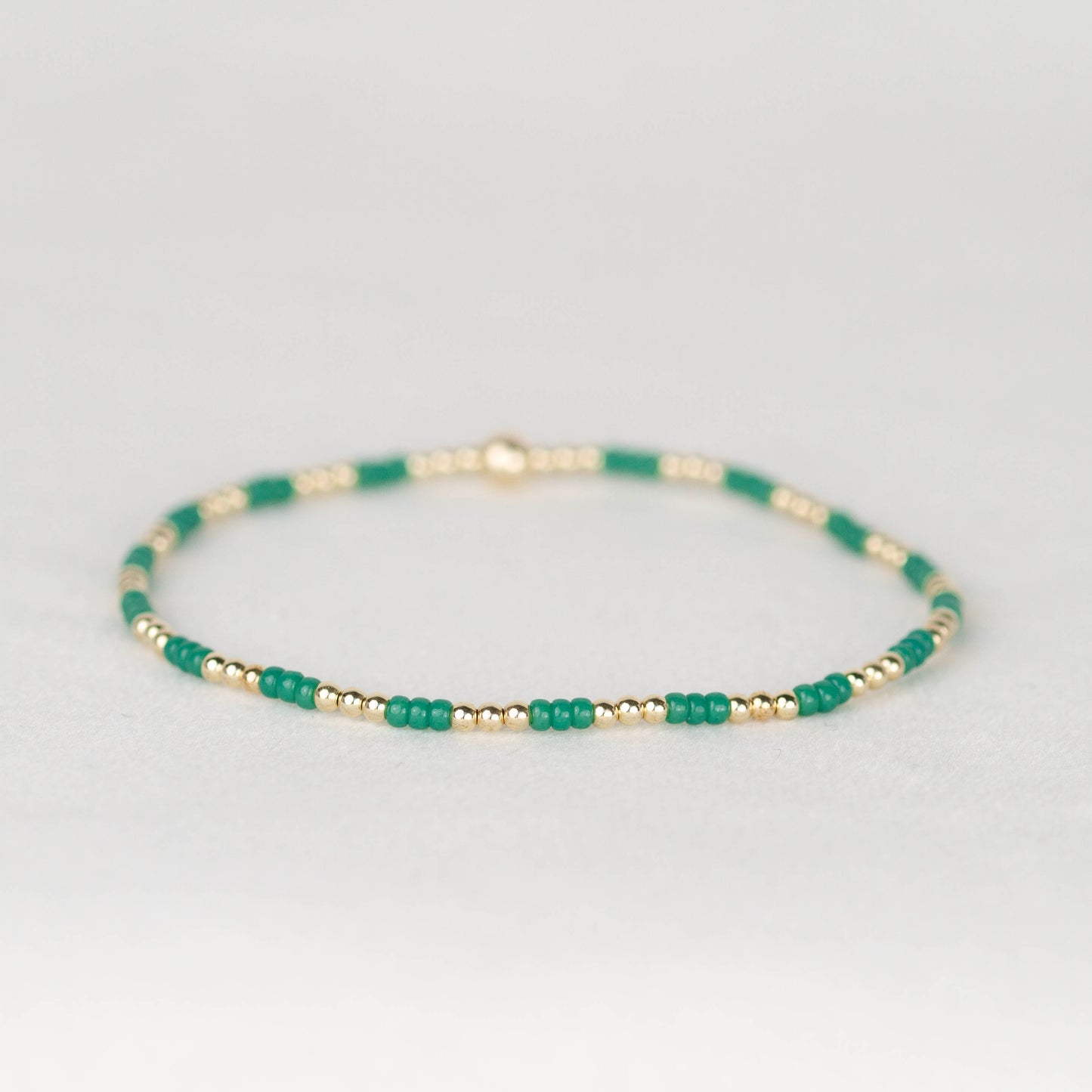 jade Kelly green Madi seed bead alternating with 14k gold filled or sterling silver beaded stretch bracelet 