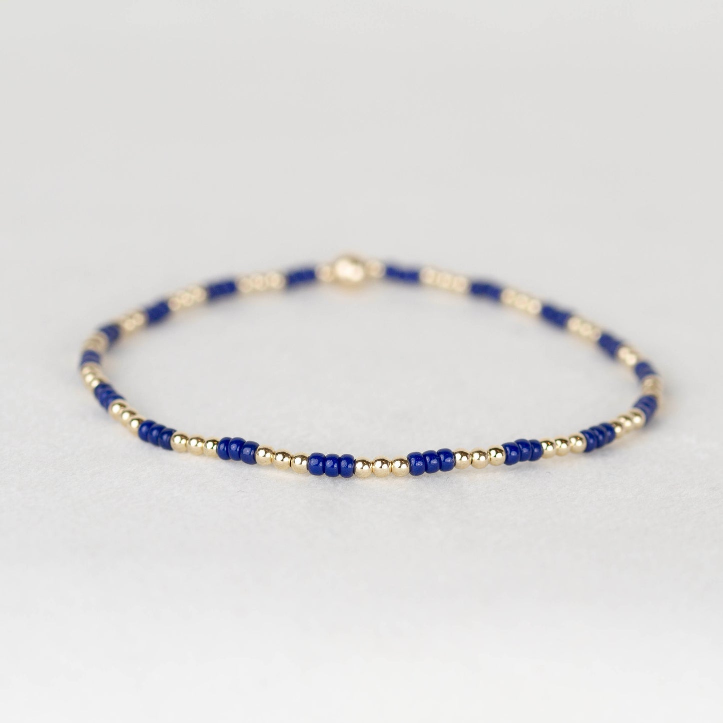 NAVY BLUE Madi seed bead alternating with 14k gold filled or sterling silver beaded stretch bracelet 
