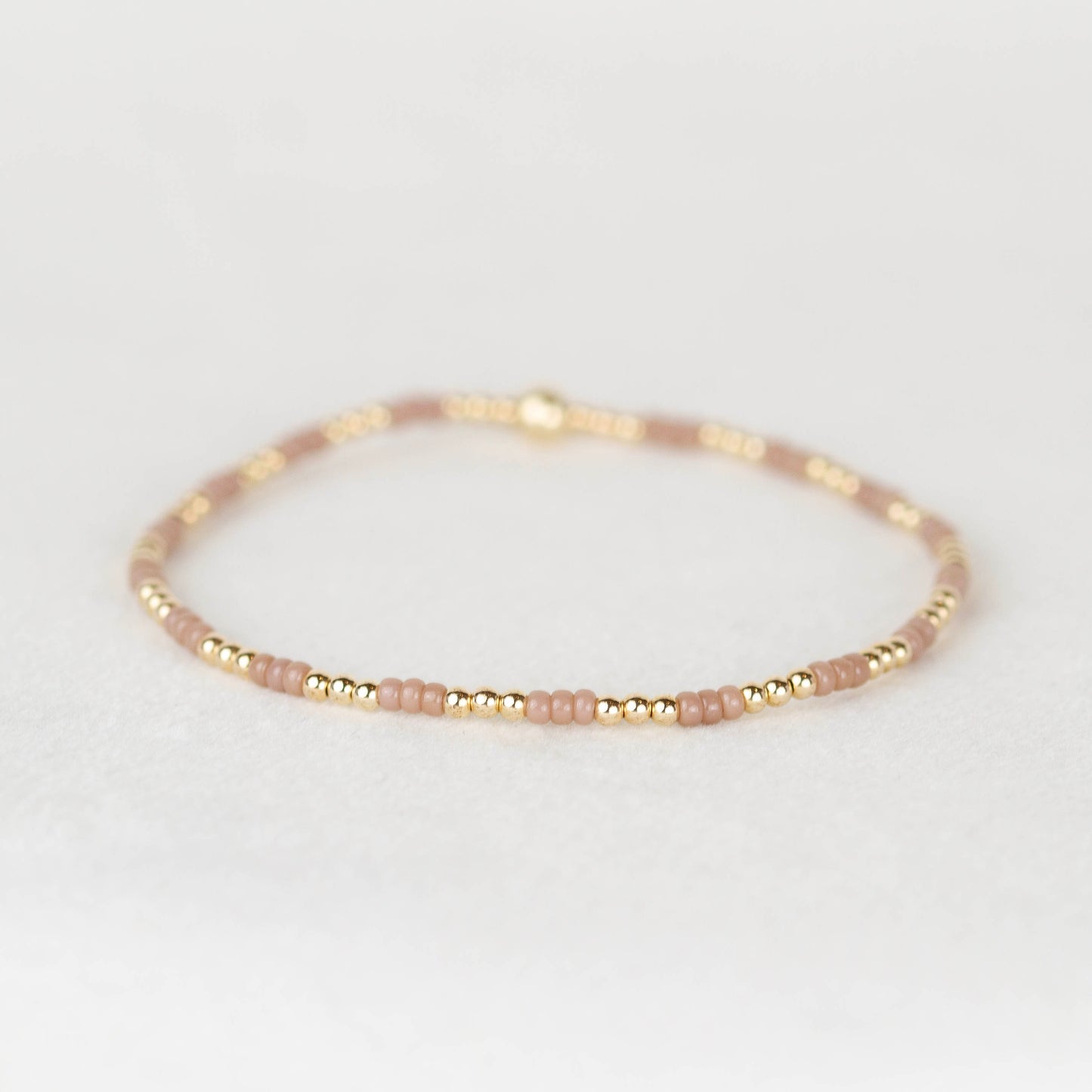 Neutral nude Madi seed bead bracelet with 14k gold filled or sterling silver beaded stretch bracelet