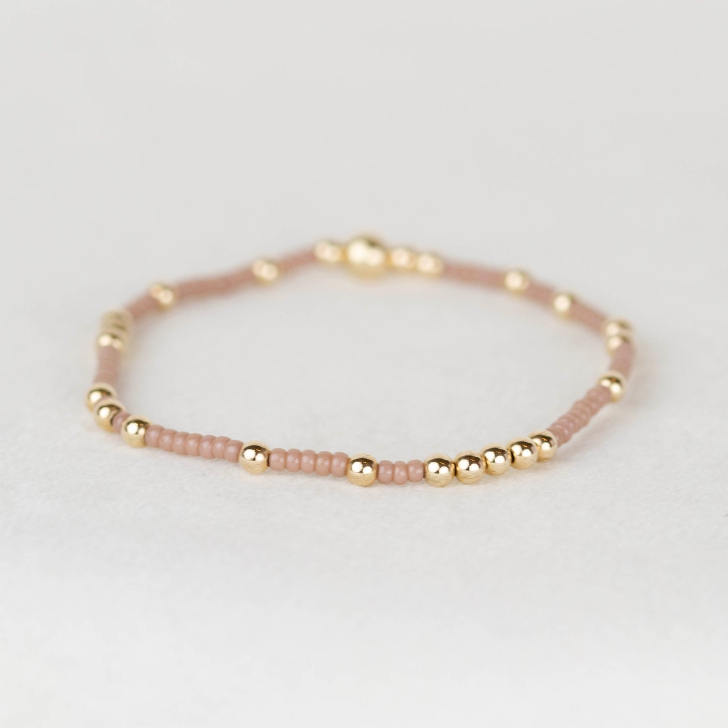 Mauve nude Olivia seed bead with scattered 14k gold filled or sterling silver beaded stretch bracelet 