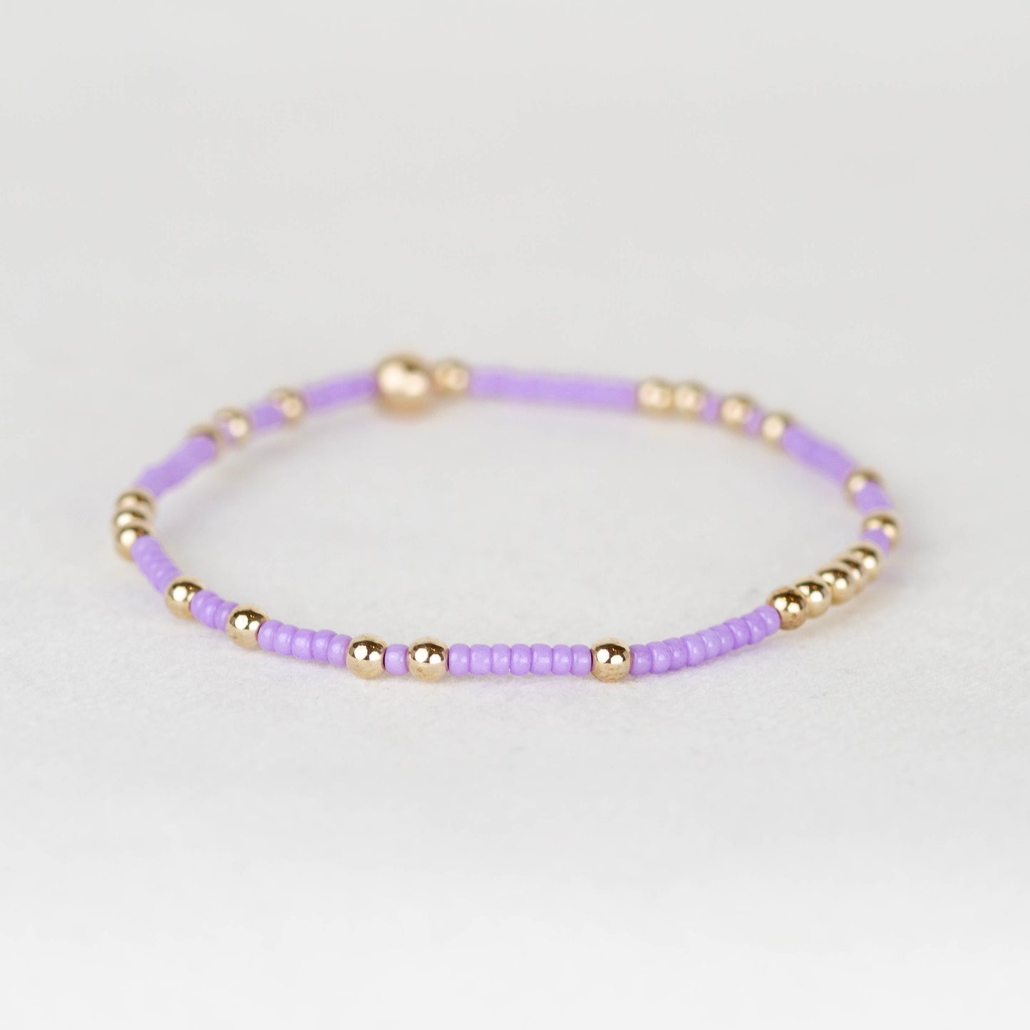 Amethyst Purple Olivia seed bead with scattered 14k gold filled or sterling silver beaded stretch bracelet 